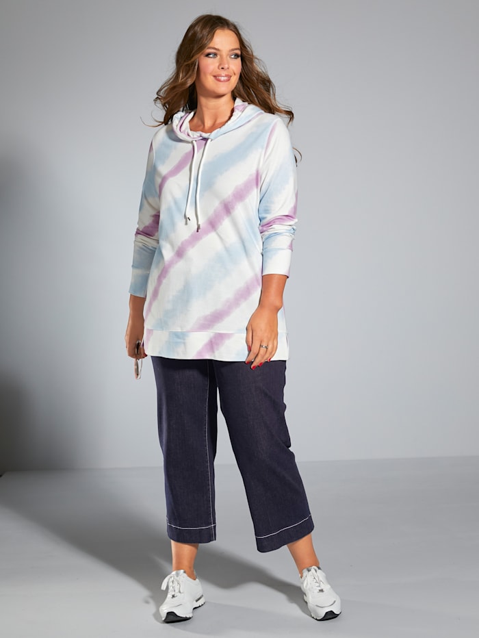 MIAMODA Sweatshirt in Batik-Optik, Weiß/Rosé/Blau