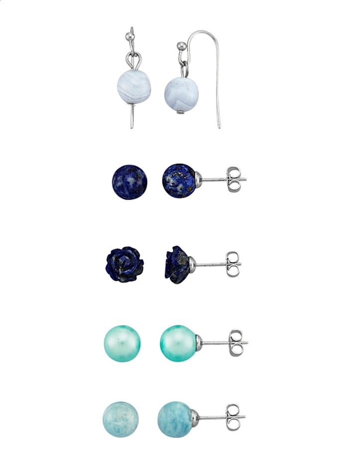 Les 5 paires de boucles d'oreilles avec pierres de couleurs, Bleu
