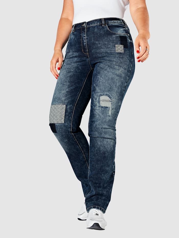MIAMODA Jeans met patches, Dark blue