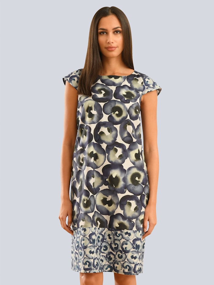 Alba Moda Kleid mit grafischem Druck, Marineblau/Beige