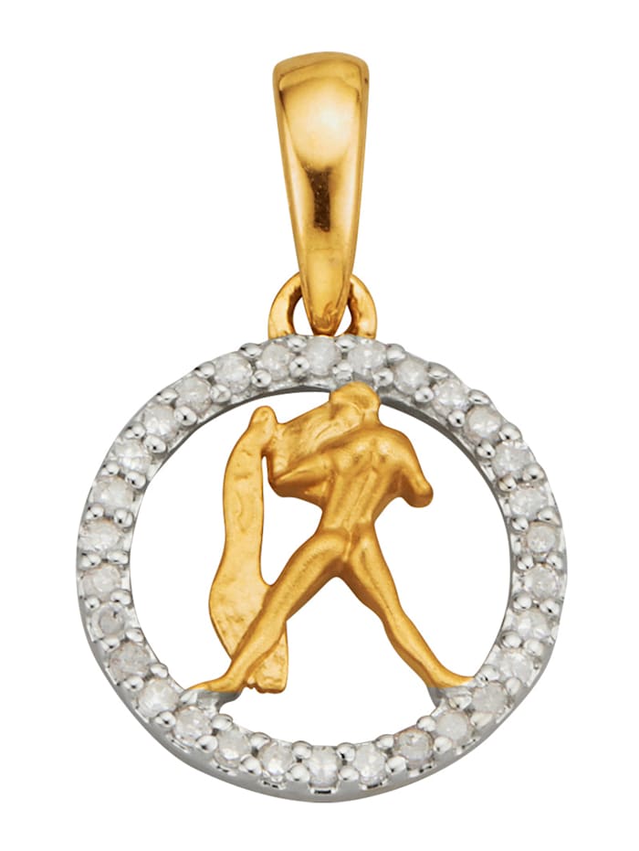 Pendentif -Signe du zodiaque- Verseau en or jaune 585, avec diamants, Coloris or jaune
