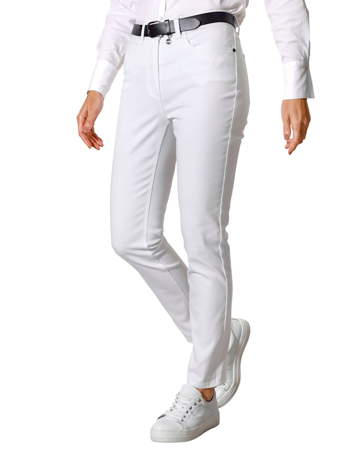 MONA Pantalon avec ceinture partiellement extensible en grandes tailles, Blanc