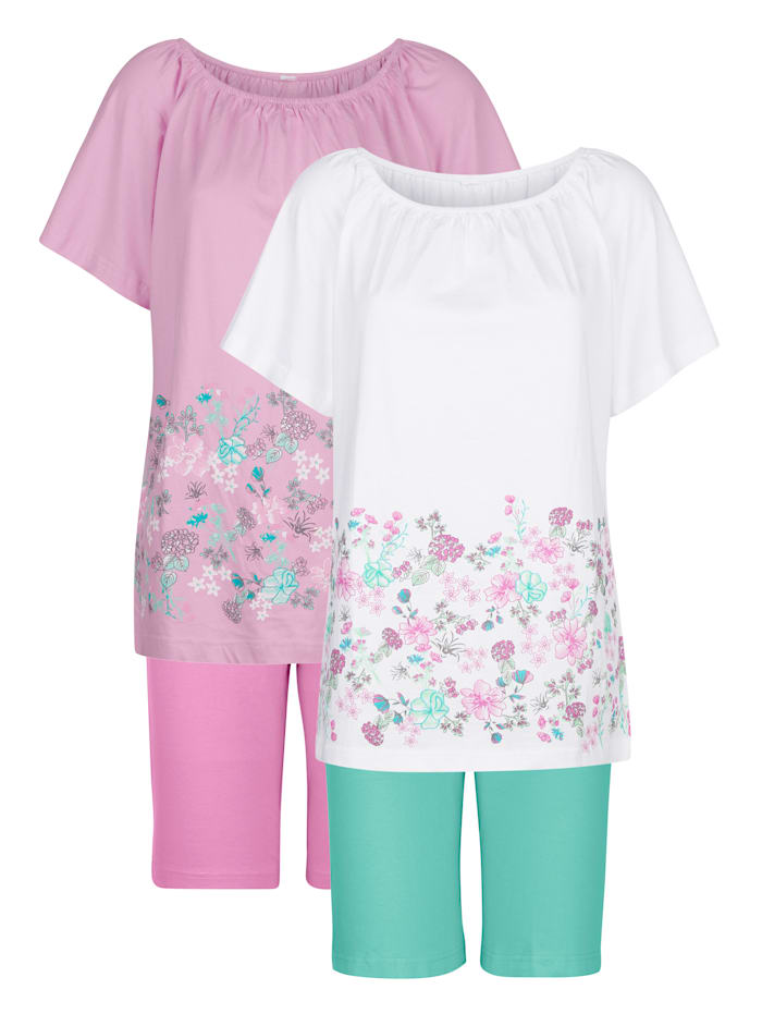 Harmony Pyjashort à motif placé, Vert clair/Blanc/Rose clair