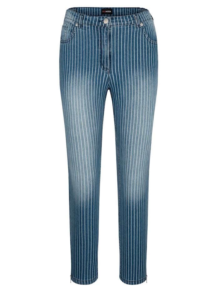 MIAMODA Jeans met mooi streepdessin, Blauw/Wit