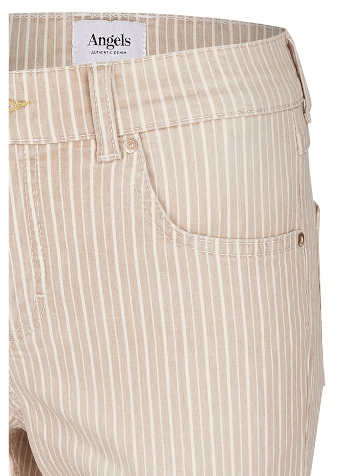 Jeans 'Skinny Ankle Zip' mit gestreiftem Allover-Muster