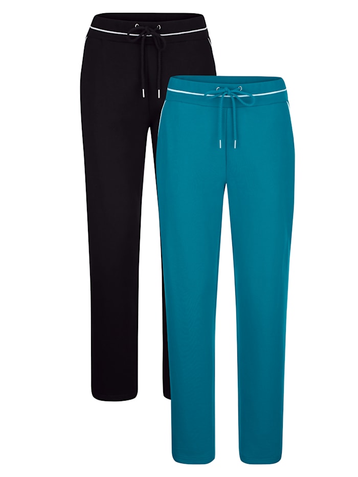 Harmony Lot de 2 pantalons de loisirs avec passepoil contrastant, Noir/Pétrole