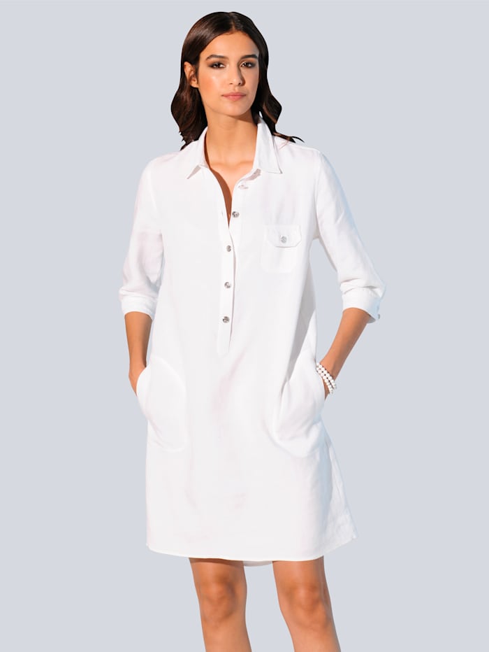 Alba Moda Šaty z letní, lehké lněné kvality, Bílá