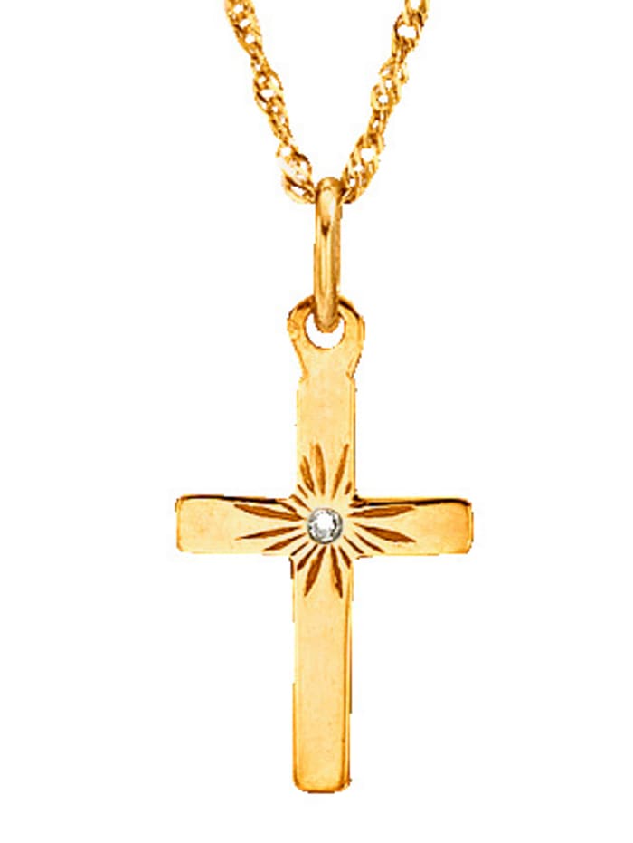 KLiNGEL Pendentif croix à diamants et chaîne, Coloris or jaune