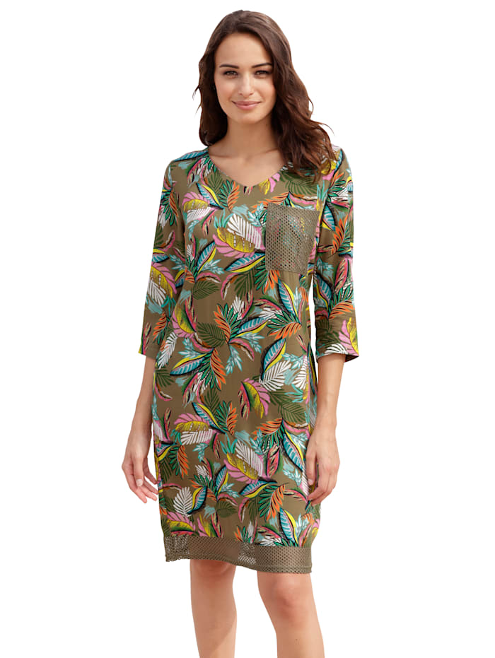 AMY VERMONT Kleid mit effektvollem Blätterprint, Khaki