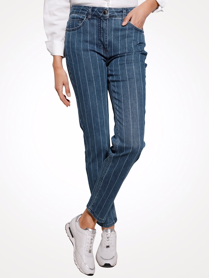 MONA Jeans met tijdloos streepdessin, Donkerblauw