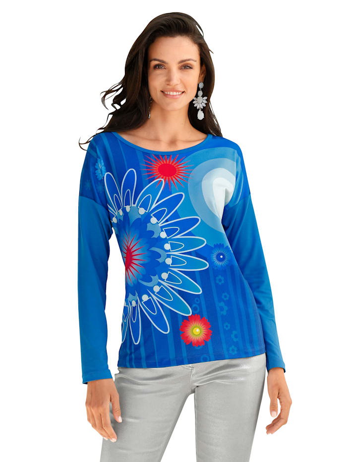 AMY VERMONT Shirt mit floralem Muster, Blau/Weiß/Rot