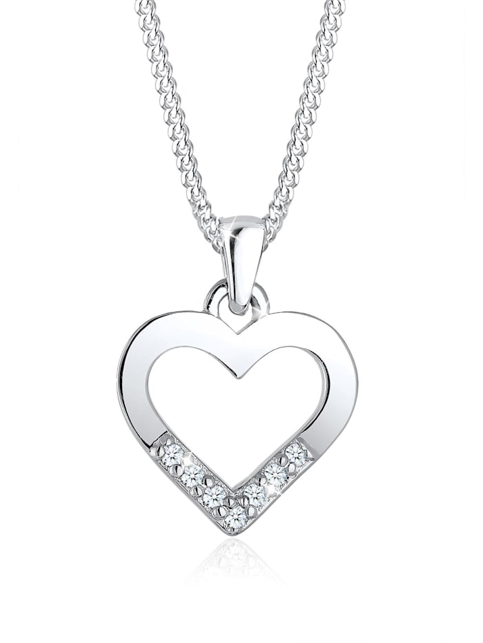 Elli DIAMONDS Halskette Herz Liebe Diamant (0.035 Ct.) 925 Silber, Silber