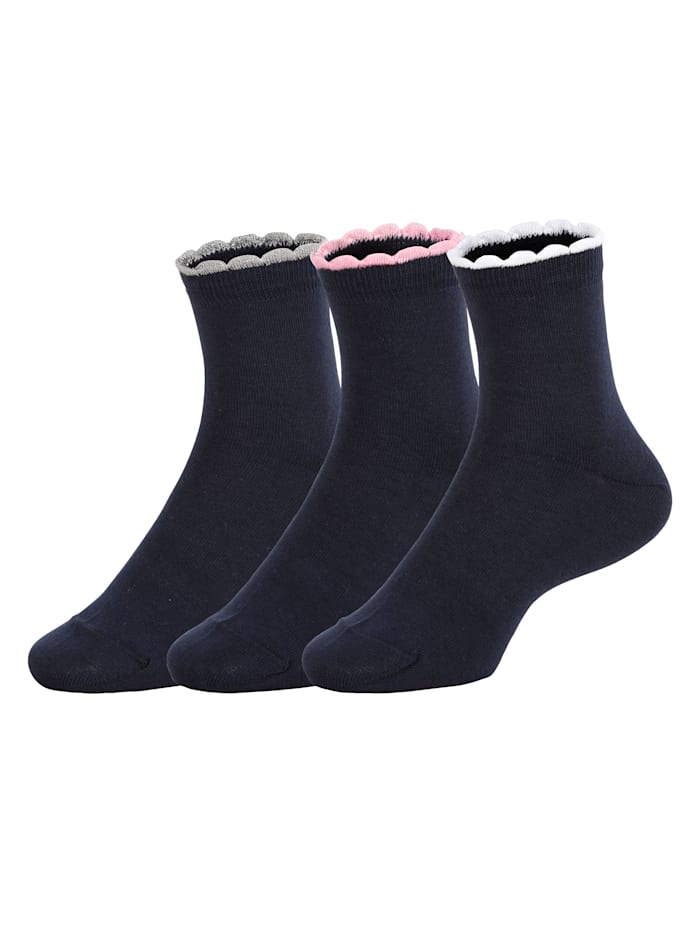 Harmony Socken im 3er-Pack mit Rüschen am Bündchen, Marineblau