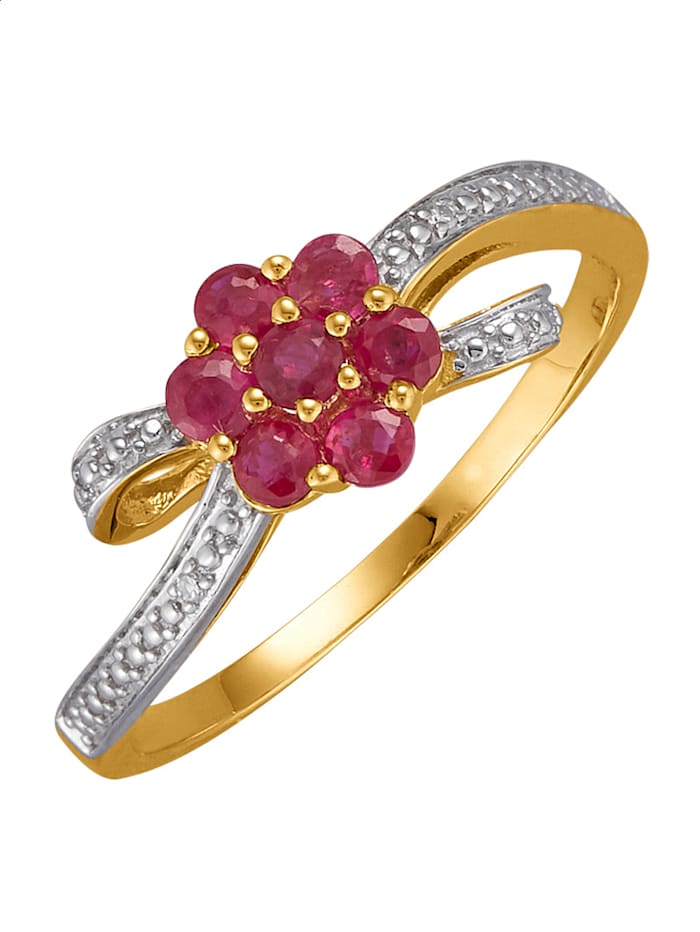 Amara Pierres colorées Bague avec rubis et diamants, Rouge
