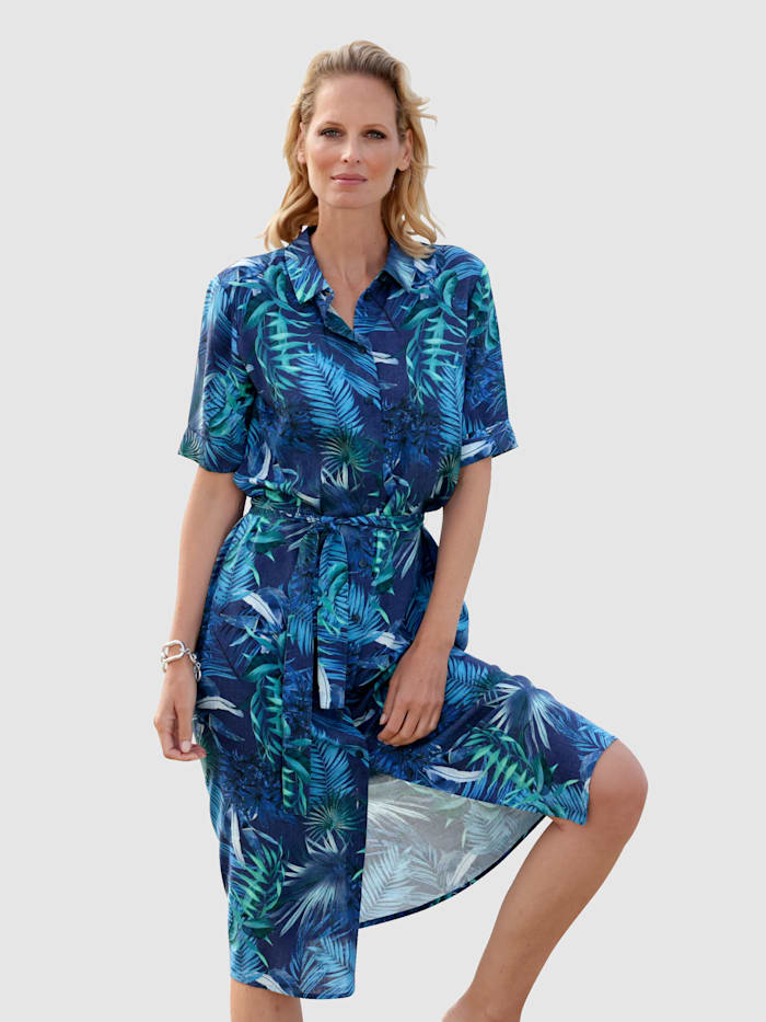 MONA Robe-chemise à ravissant motif feuilles, Marine/Turquoise