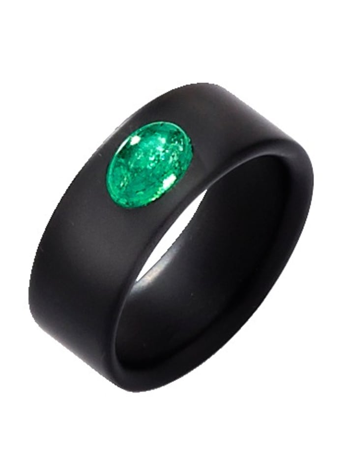 Amara Farbstein Onyx-Ring mit Smaragd, Schwarz