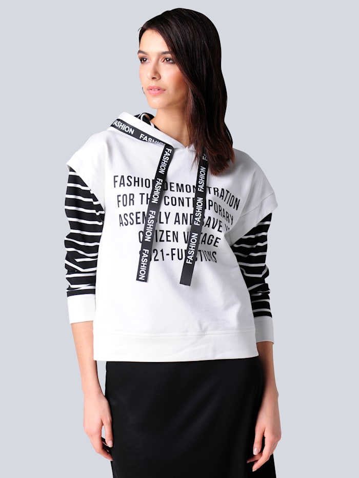Alba Moda Sweatshirt mit modischen Details, Off-white/Schwarz