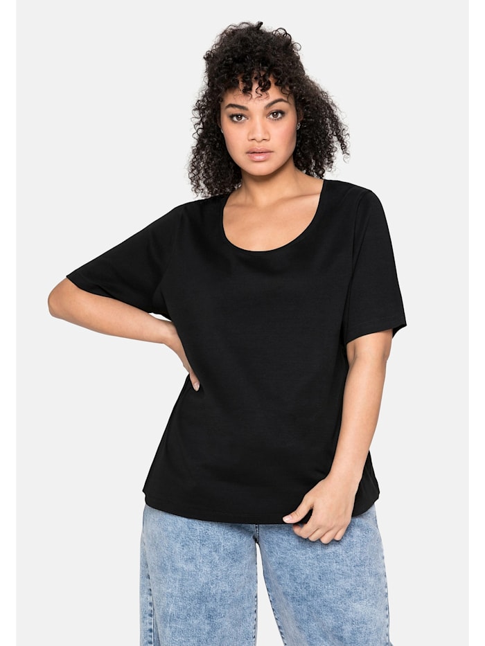 Sheego T-Shirt aus reiner Baumwolle, schwarz