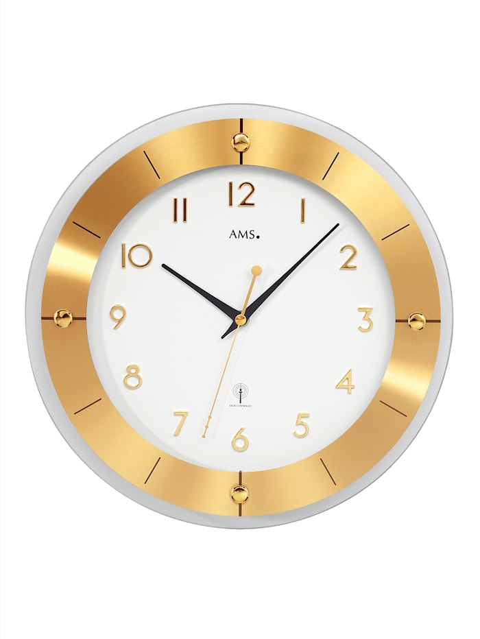 AMS Horloge radio-pilotée 5 850, Coloris or jaune/Blanc