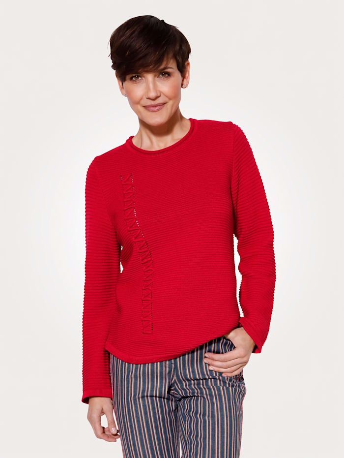 MONA Pullover mit dekorativem Flechtband, Rot