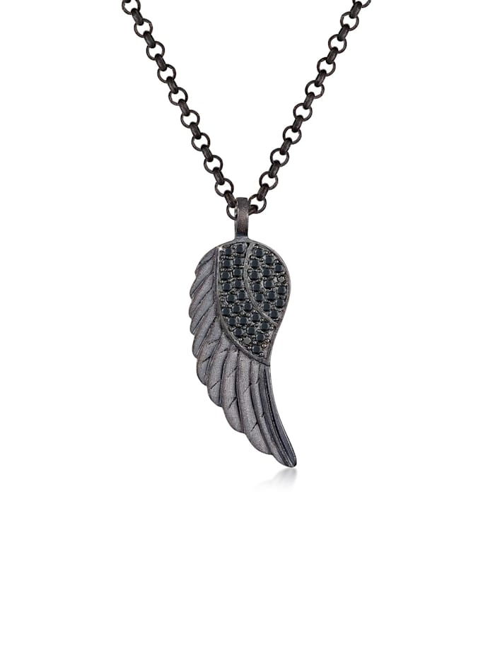Kuzzoi Halskette Flügel Oxid Schwarze Zirkonia Steine 925 Silber, Schwarz