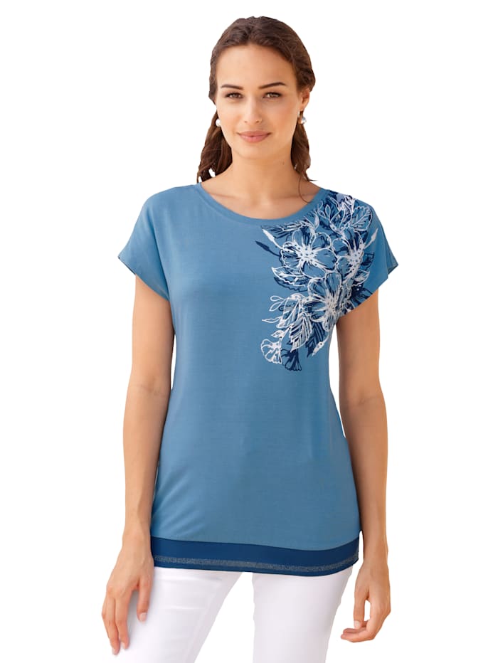 AMY VERMONT Shirt mit platziertem Floral Druck, Blau