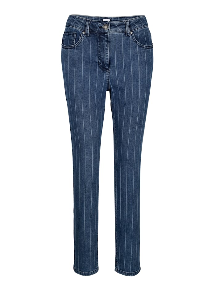 MONA Jeans med randigt mönster, Mörkblå