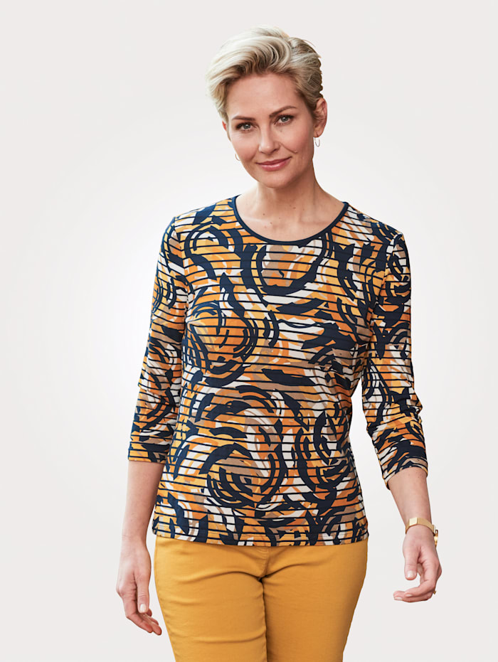 Barbara Lebek Shirt mit Allover-Druck, Marineblau/Gelb