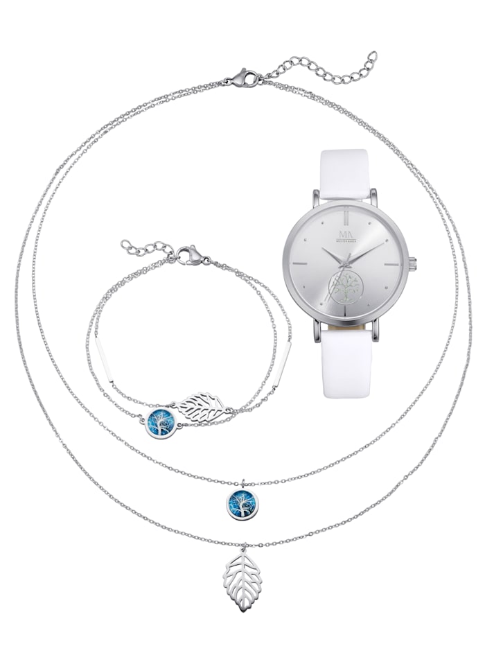 Meister Anker 4-delige horloge- en sieradenset, Zilverkleur