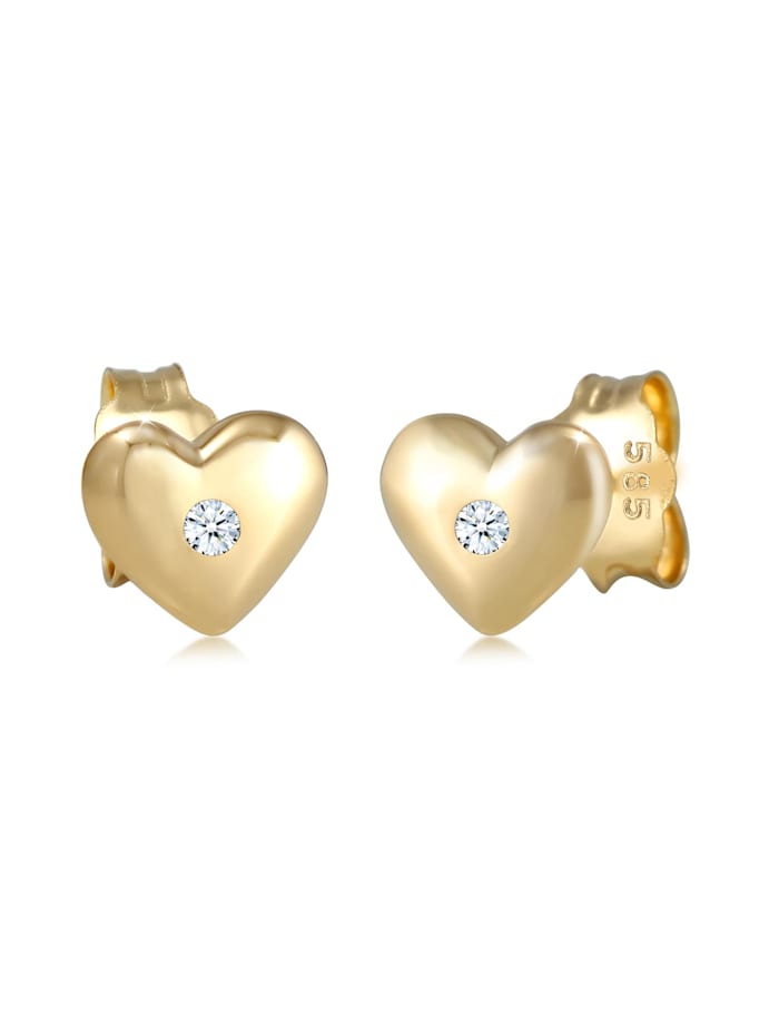 Elli DIAMONDS Ohrringe Kinder Herz Diamant (0.03 Ct.) 585 Gelbgold, Weiß