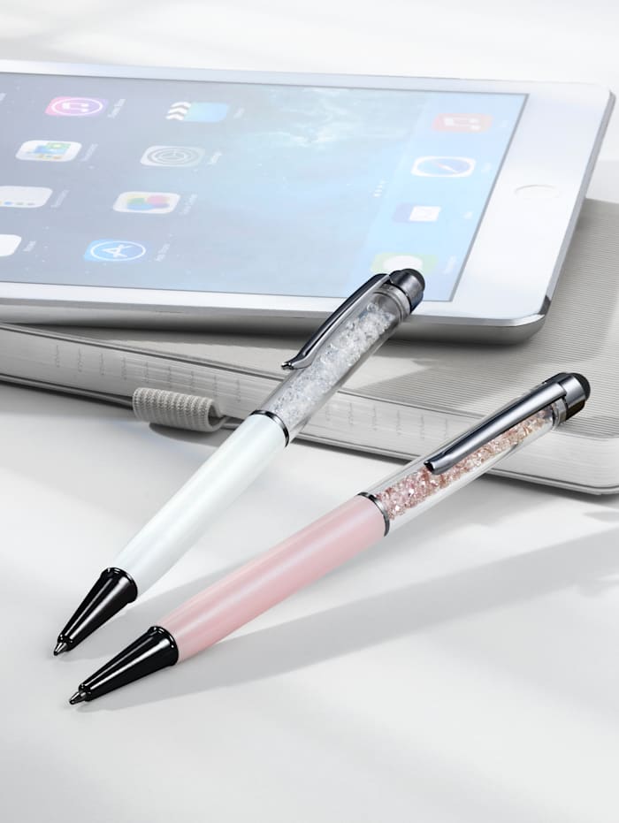 Lot de 2 stylos "Paillettes" Avec embout stylet pour smartphone ou tablette
