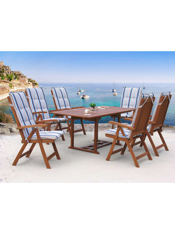 Garten Möbelgruppe Cuba 13tlg Marine mit  ausziehbaren Tisch Akazienholz