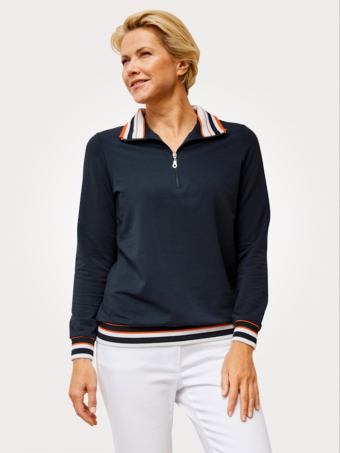 MONA Sweat-shirt à motif rayé tissé-teint aux bords, Marine/Orange/Blanc