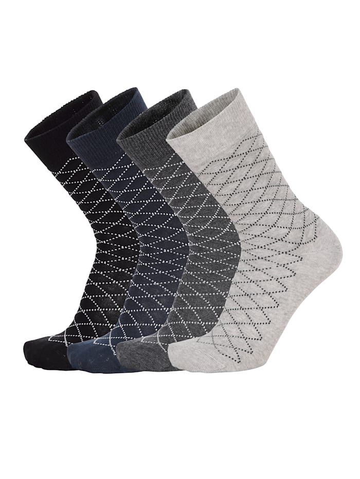 Socken im 4er-Pack im klassischen Muster, Marineblau/Grau/Silberfarben