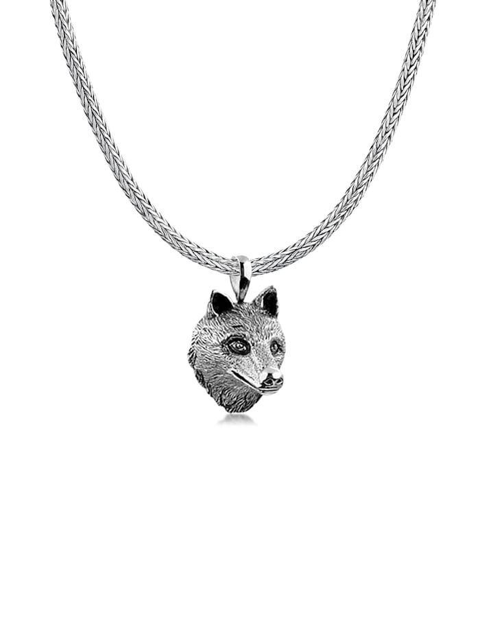 Kuzzoi Halskette Männerkette Wolfskopf Anhänger Massiv 925 Silber, Silber