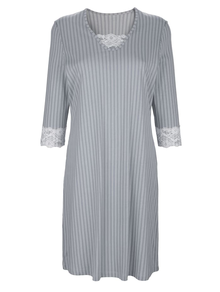 MONA Nachthemd met elastisch kant, Zilverkleur/Wit