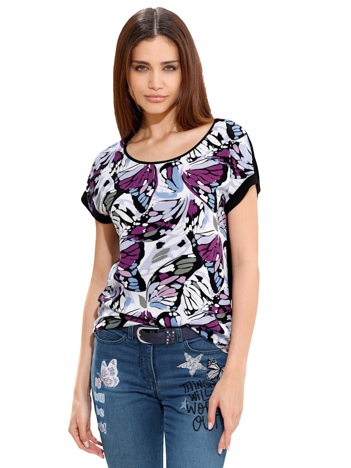 AMY VERMONT Shirtbluse mit animalischem Schmetterlings Print, Schwarz/Multicolor