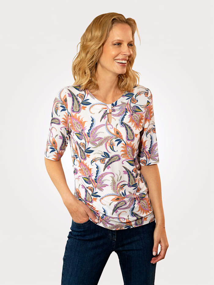 Barbara Lebek T-shirt à imprimé mode devant et dos, Écru/Rose vif/Orange