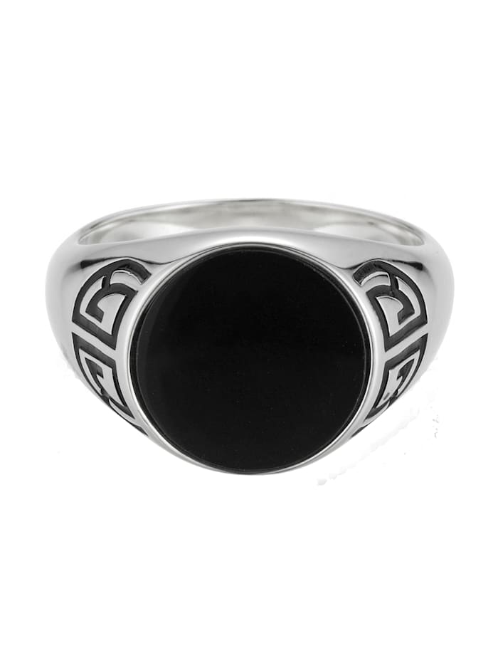 CAI Ring 925/- Sterling Silber Onyx schwarz Glänzend, weiß