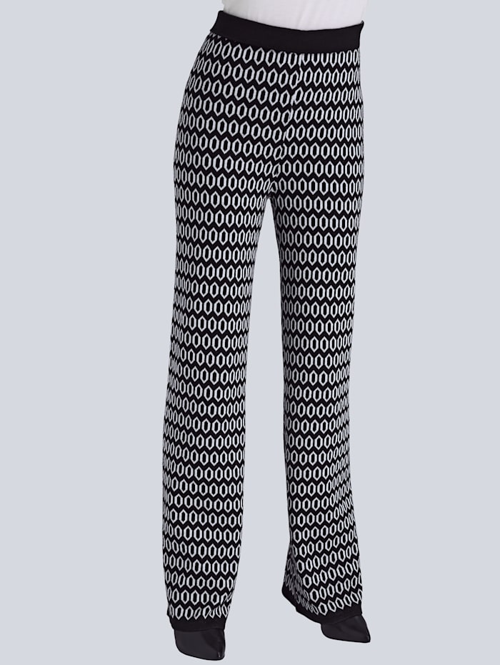 Alba Moda Pletené nohavice s vysokým podielom bavlny, Čierna/Krémová-biela