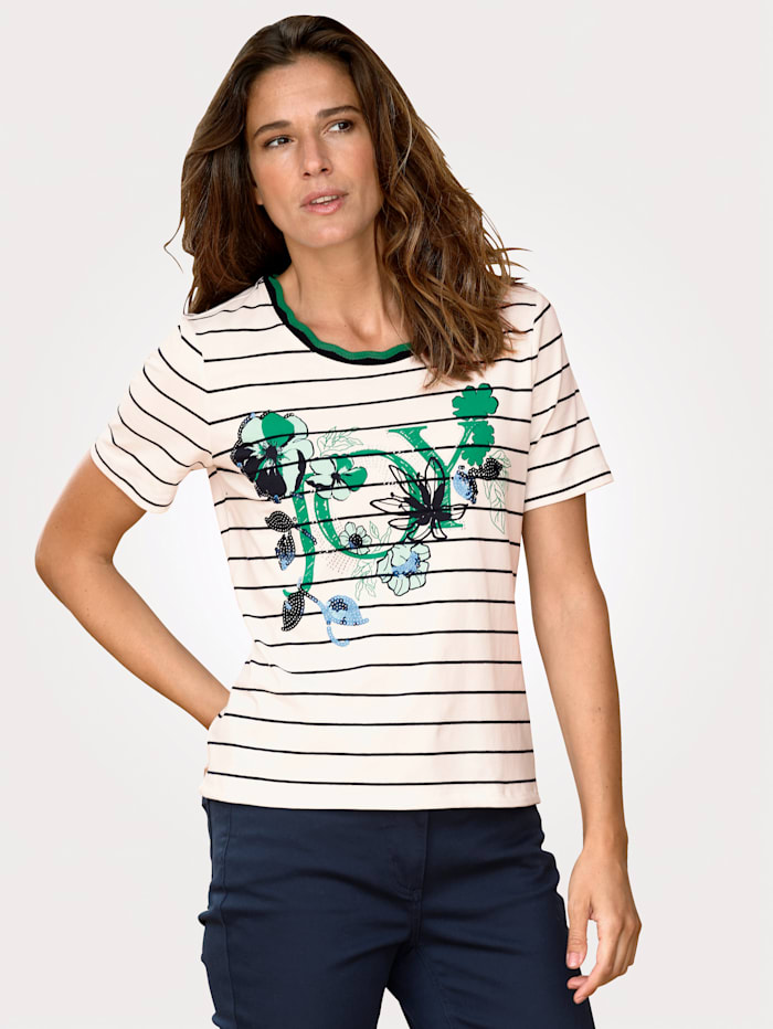 MONA Shirt met ingebreid streepdessin, Wit/Marine/Groen