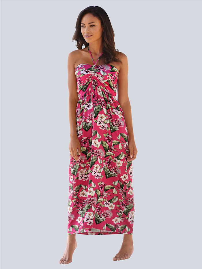 Alba Moda Kleid mit attraktiver Raffung am Ausschnitt, Pink/Grün/Ecru