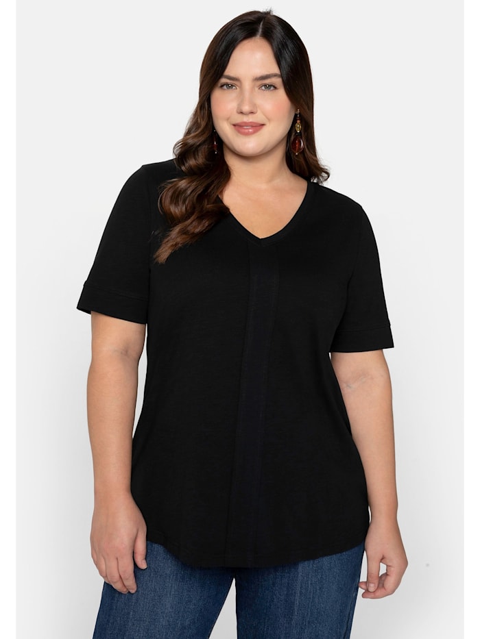 Sheego T-Shirt mit dekorativer Falte vorne, schwarz