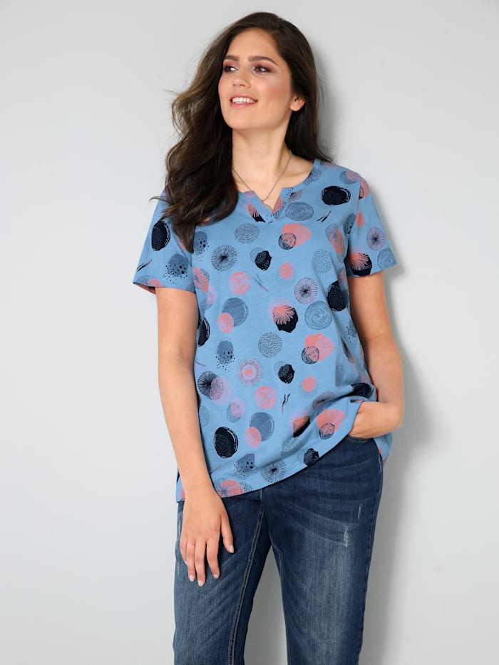 Janet & Joyce Shirt met print rondom, Lichtblauw/Rozenhout