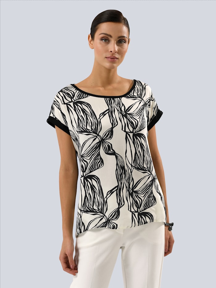 Alba Moda Shirt mit Floralem Muster, Weiß/Schwarz