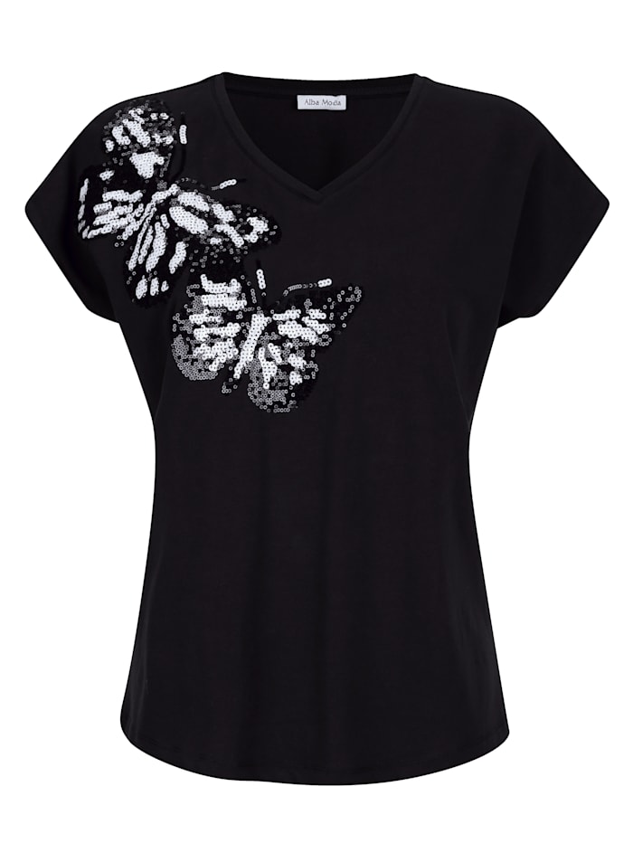 Alba Moda Shirt mit effektvoller Paillettenverzierung, Schwarz