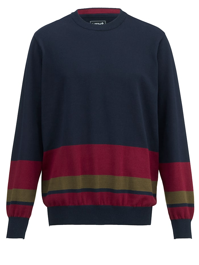 Men Plus Pullover mit Streifendesign, Marineblau/Rot/Oliv