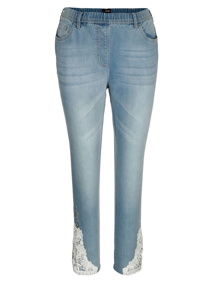 MIAMODA Jeans mit schöner Spitze am Saum, Blue bleached