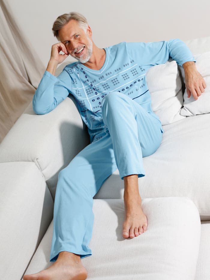 Pyjama met print voor, Lichtblauw