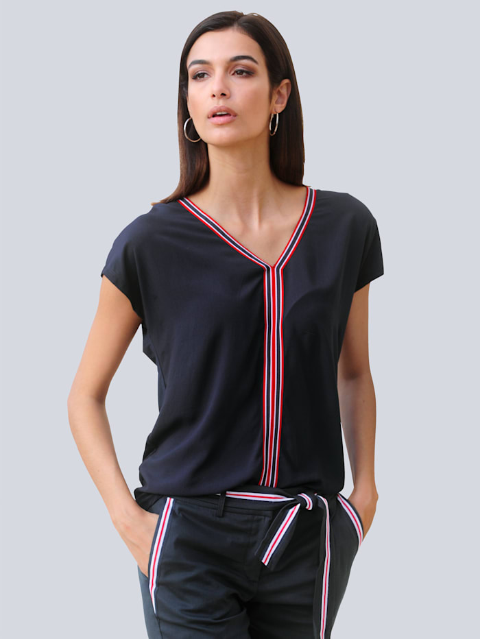 Alba Moda Blusenshirt mit Streifenband, Marineblau
